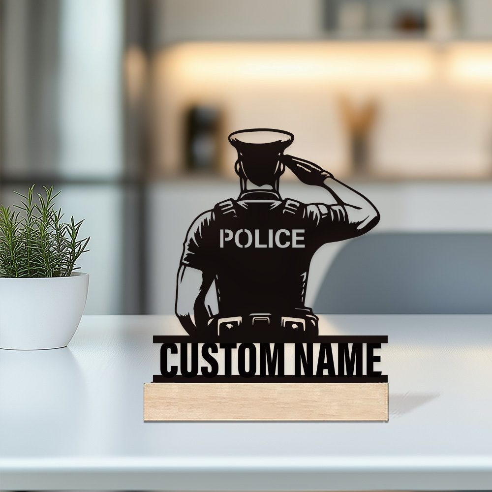 Desk Setup Modern - Personalized Metal Police Badge, Custom Name