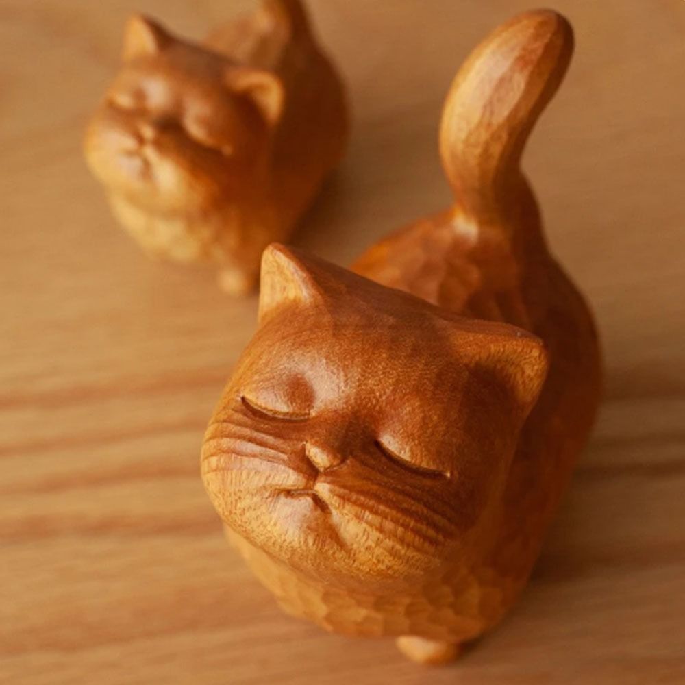 Desk Setup Nature - 1PC Wooden Cat Ornament Mini Statues