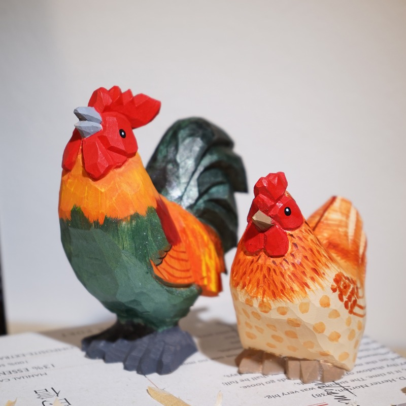 Farmyard Rooster and Hen Handm - Desk Setup Nature 评论和价格