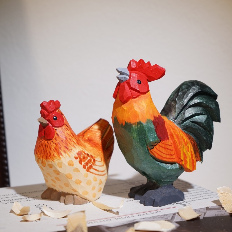 Farmyard Rooster and Hen Handm - Desk Setup Nature 评论和价格