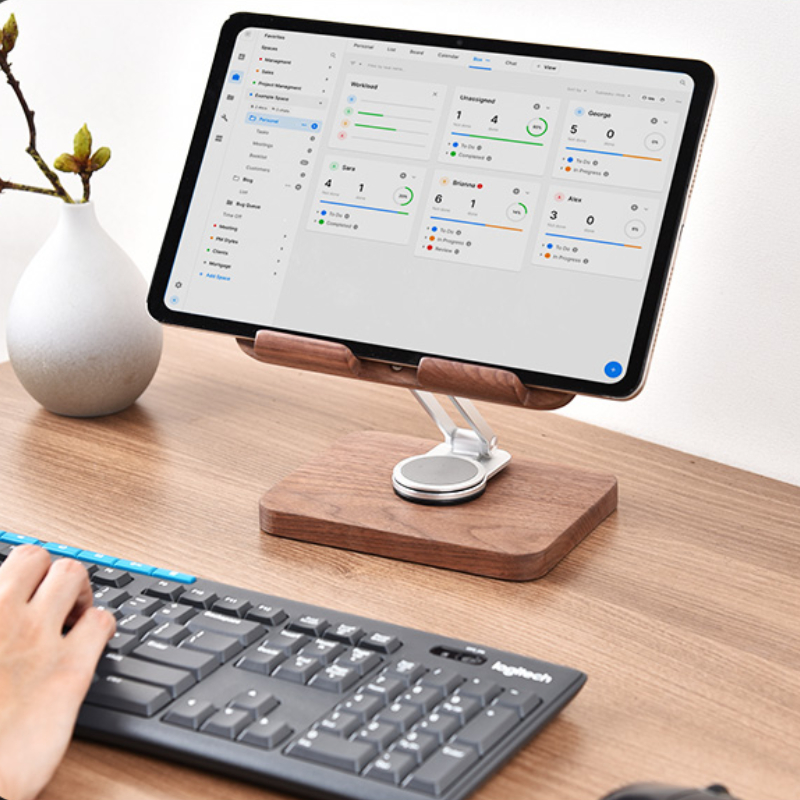 Black Walnut iPad Stand with 3 - Desk Setup With Ipad 评论和价格
