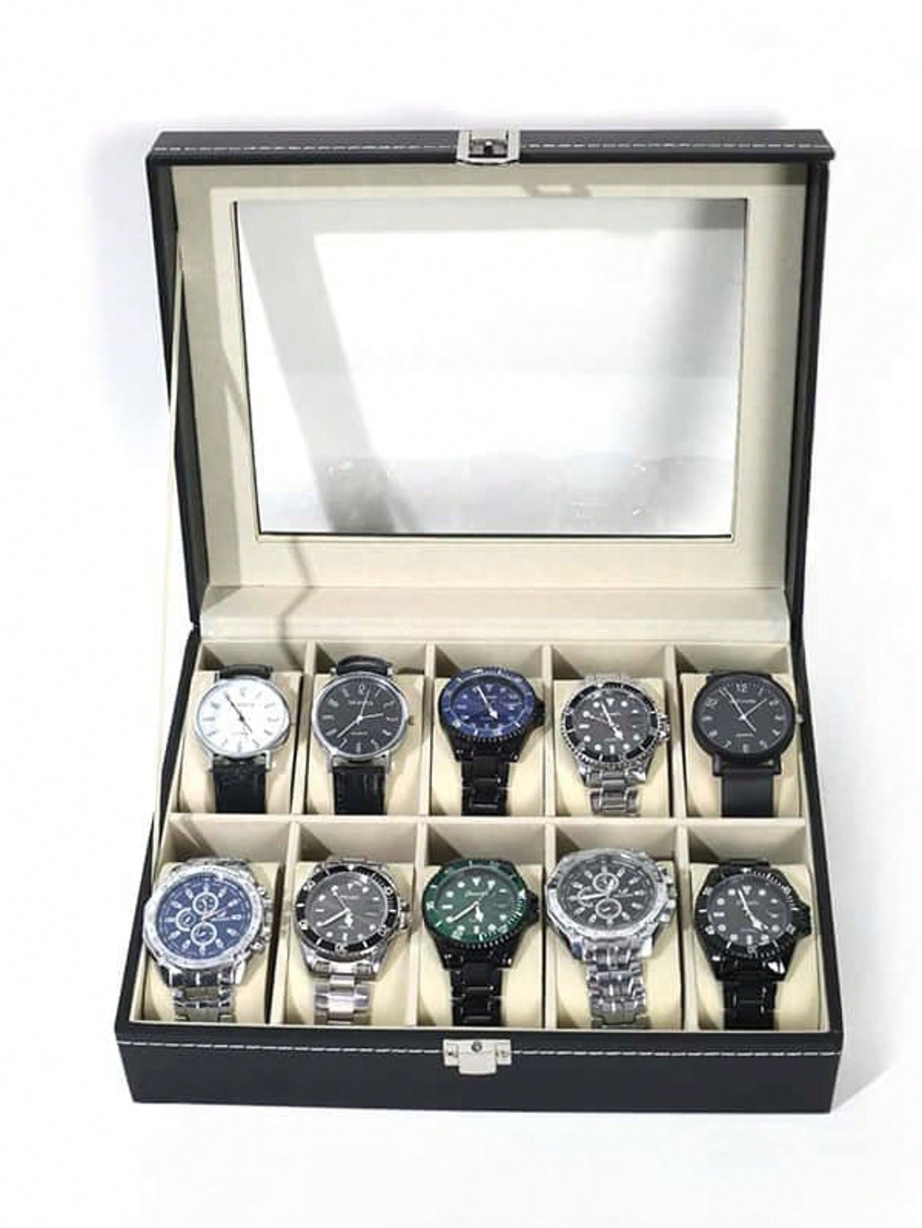 Leather Watch Box with Lock, L - Cable Box Organizer 评论和价格