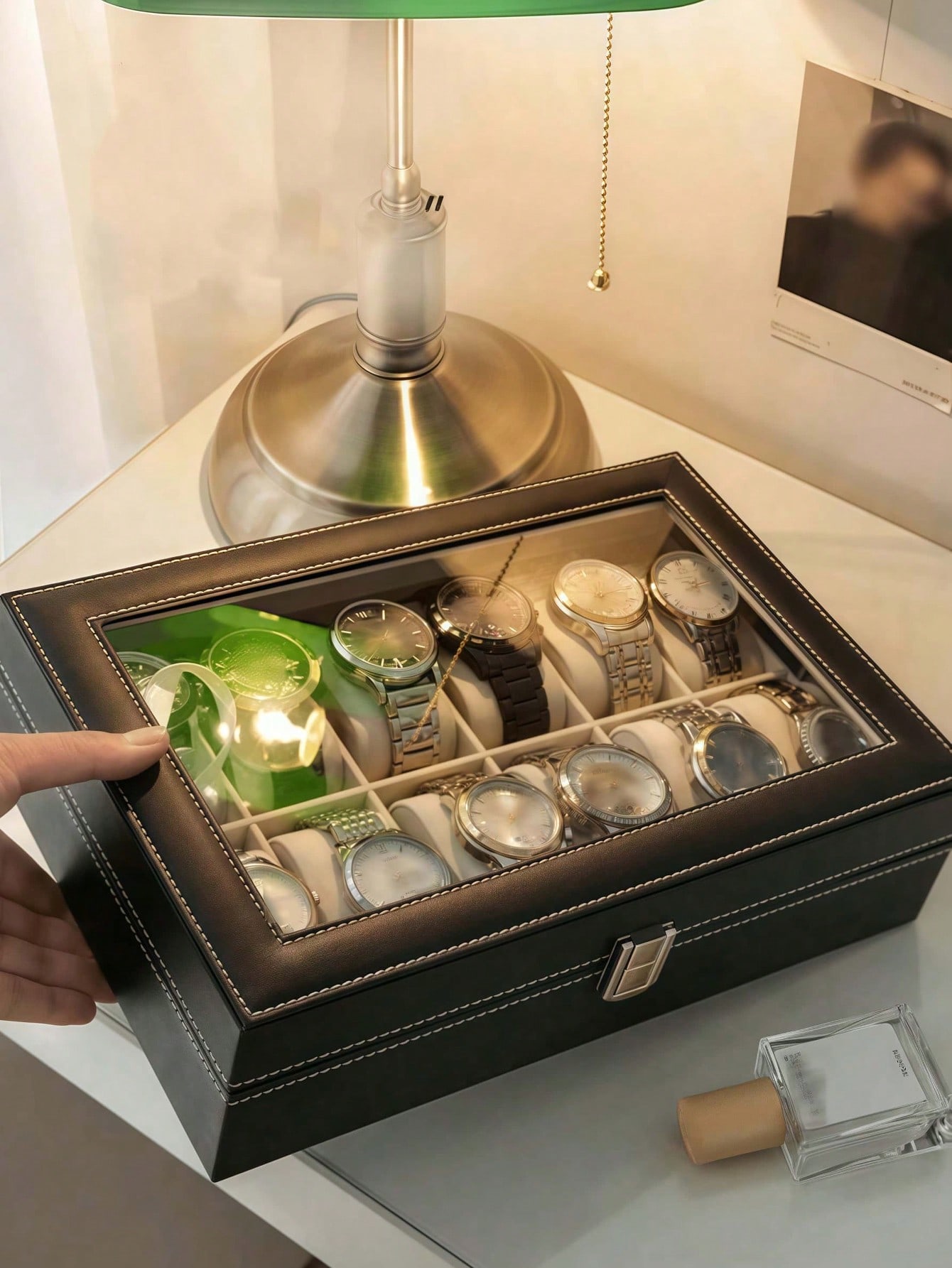 Leather Watch Box with Lock, L - Cable Box Organizer 评论和价格