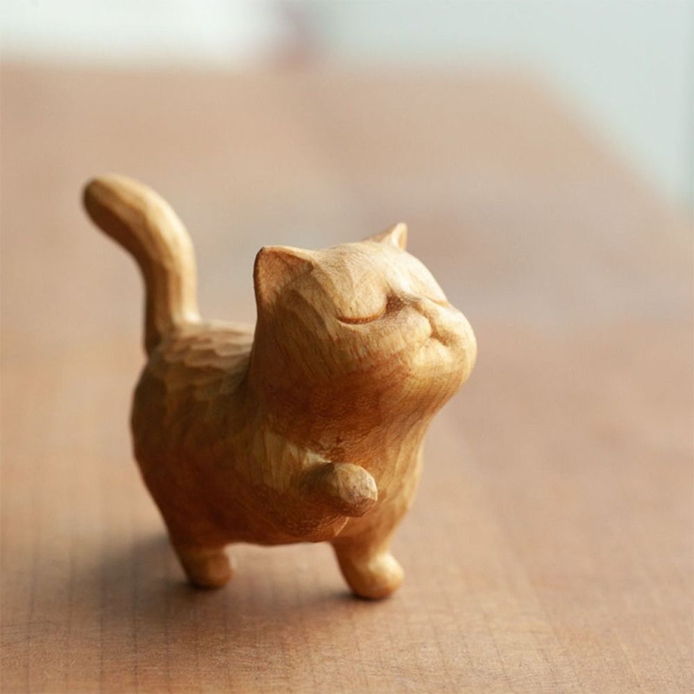 1PC Wooden Cat Ornament Mini S - Desk Setup Nature 评论和价格