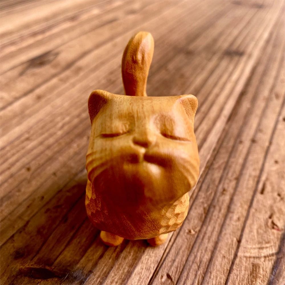 1PC Wooden Cat Ornament Mini S - Desk Setup Nature 评论和价格