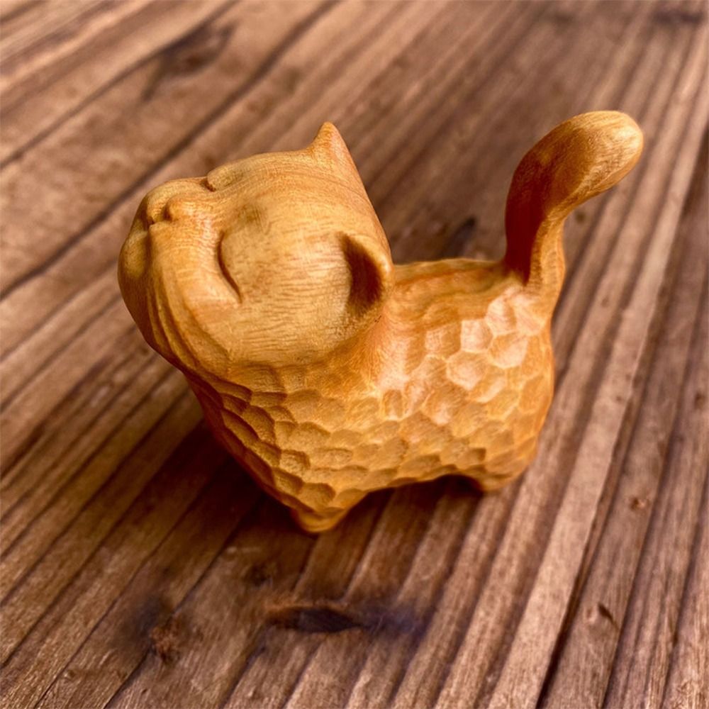 1PC Wooden Cat Ornament Mini S - Desk Setup Nature 评论和价格