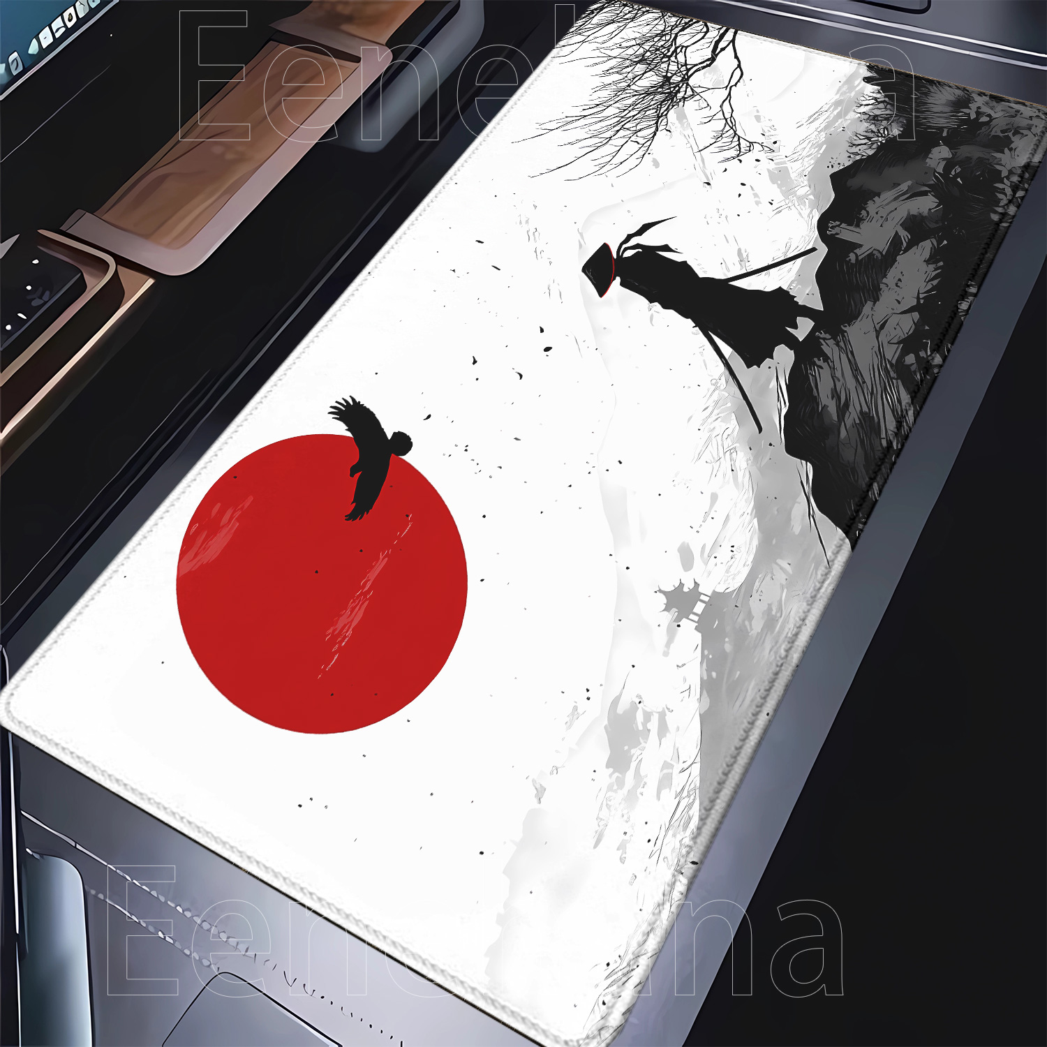 Samurai Warrior Mousepad Gamer - Desk Setup Black And White 评论和价格