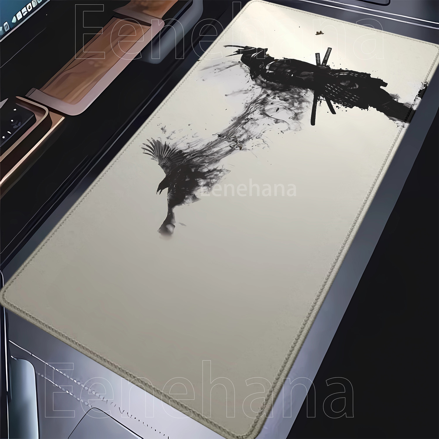 Samurai Warrior Mousepad Gamer - Desk Setup Black And White 评论和价格