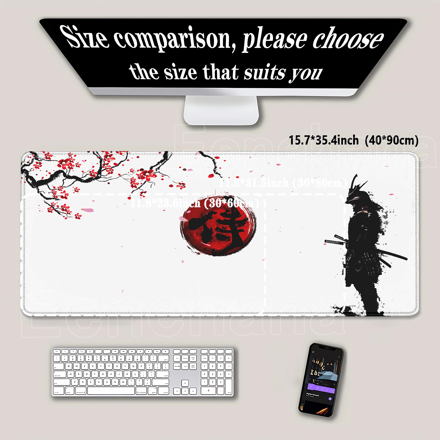 Samurai Warrior Mousepad Gamer - Desk Setup Black And White 评论和价格