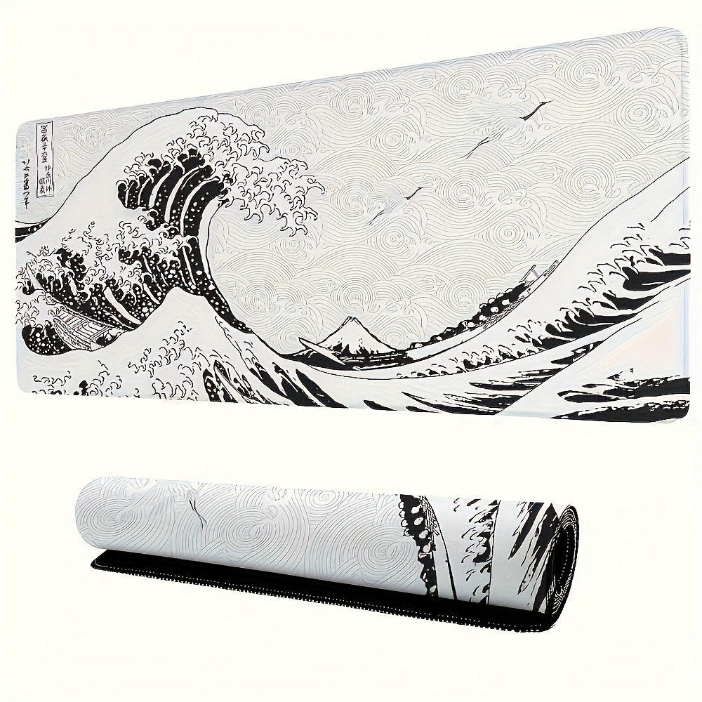 Black White Wave Art XXL Desk  - Desk Setup Black And White 评论和价格