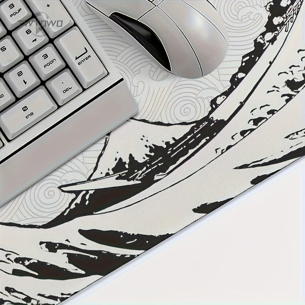 Black White Wave Art XXL Desk  - Desk Setup Black And White 评论和价格